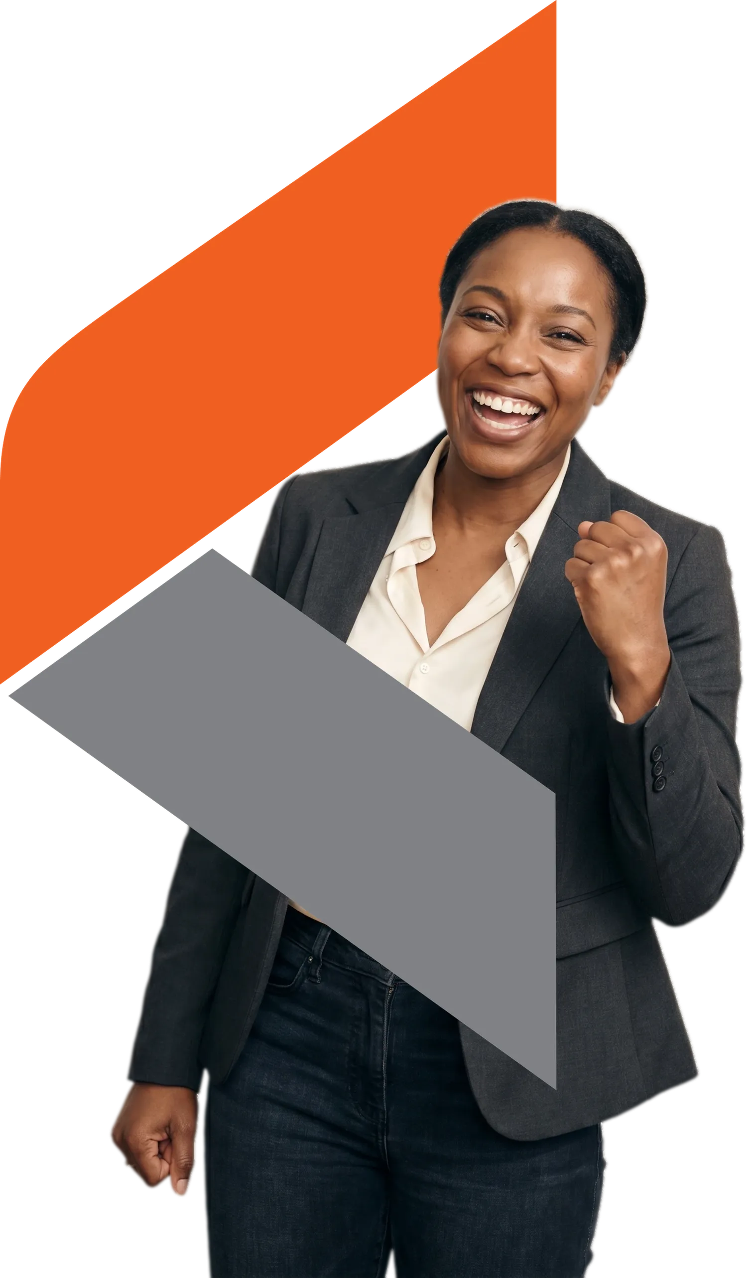 A challenger brand professional celebrating, wrapped in the InnerActivate chevron