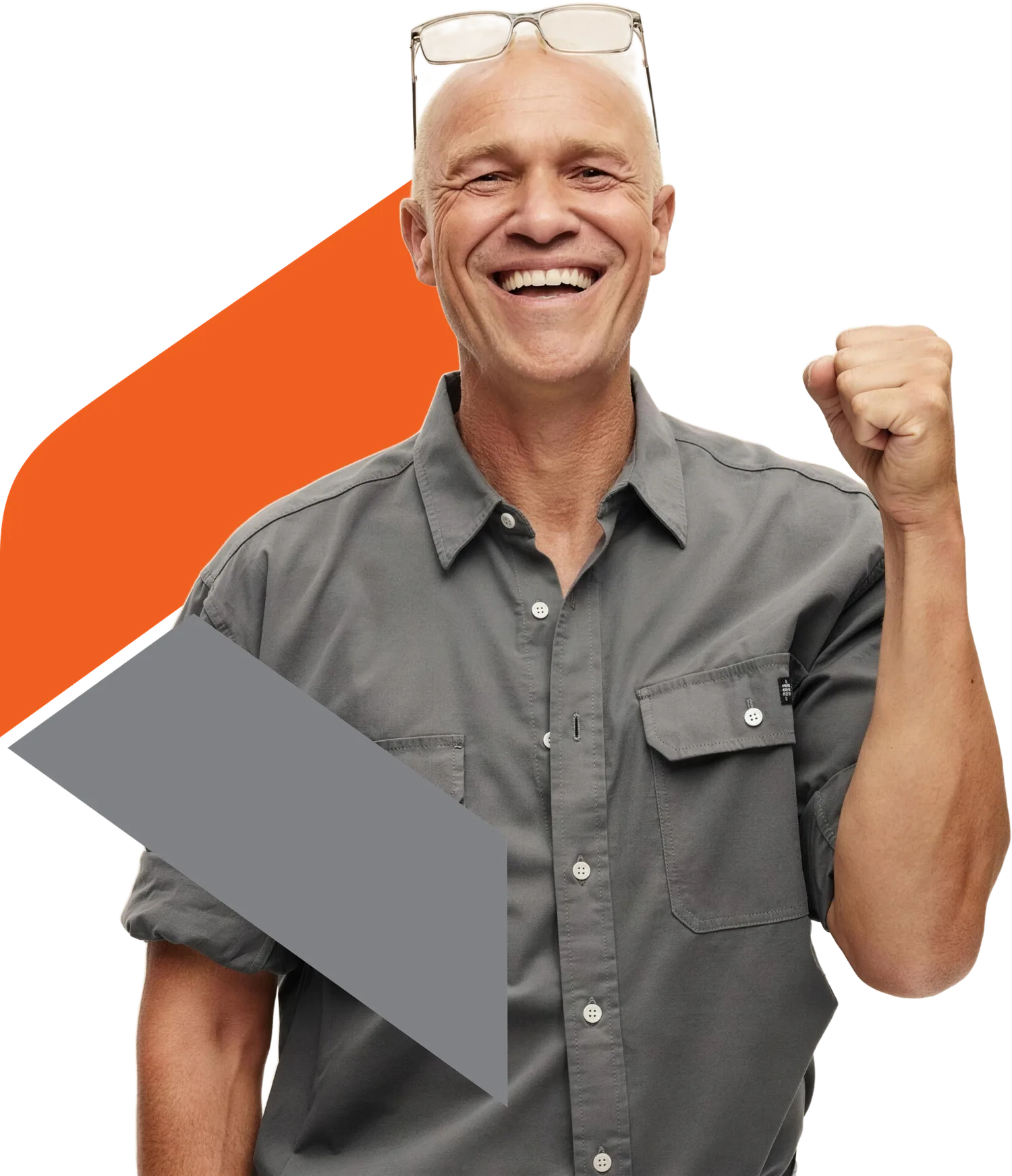 A manufacturing company owner celebrating a win, wrapped in the InnerActivate chevron